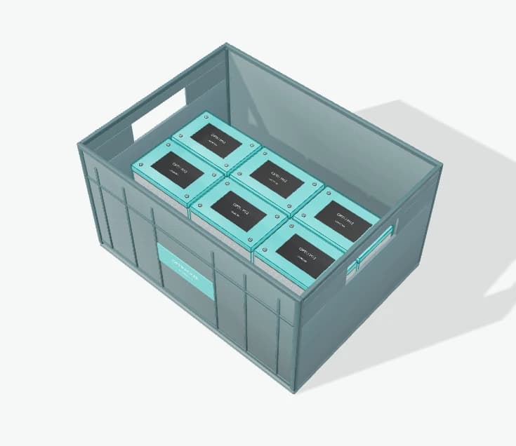 12 control-unit enclosures arranged in the standard tote